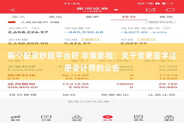 哪个配资炒股平台好 华策影视：关于变更签字注册会计师的公告